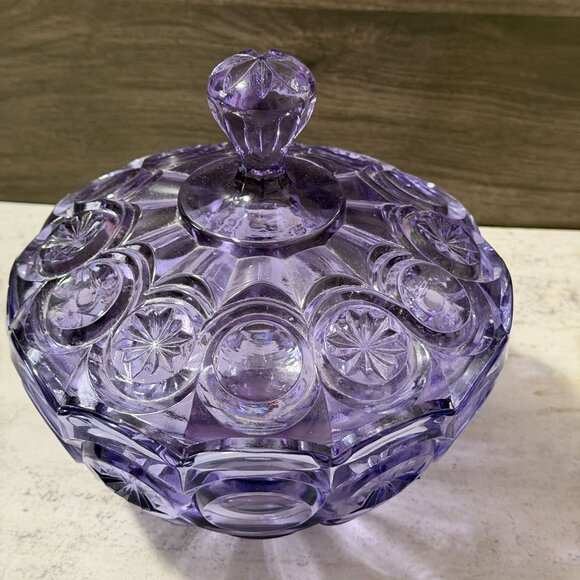 Fenton Vintage Neodymium Knobby Bulls Eye Candy Box Wisteria Covered Dish 9385WT - Picture 11 of 12